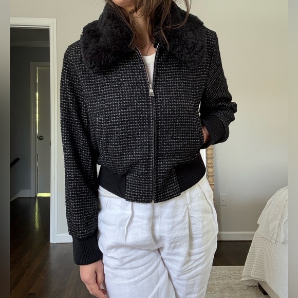 Club Monaco Mixed Media Bomber Jacket - Picture 4 of 11